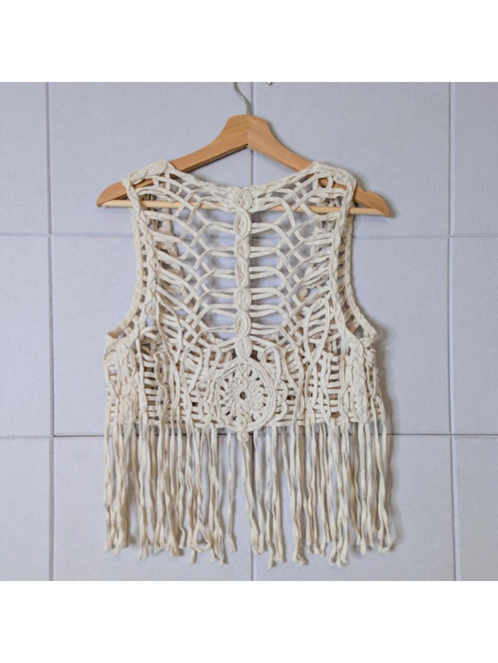 Vintage y2k cotton macrame fringe vest top - Picture 5 of 8